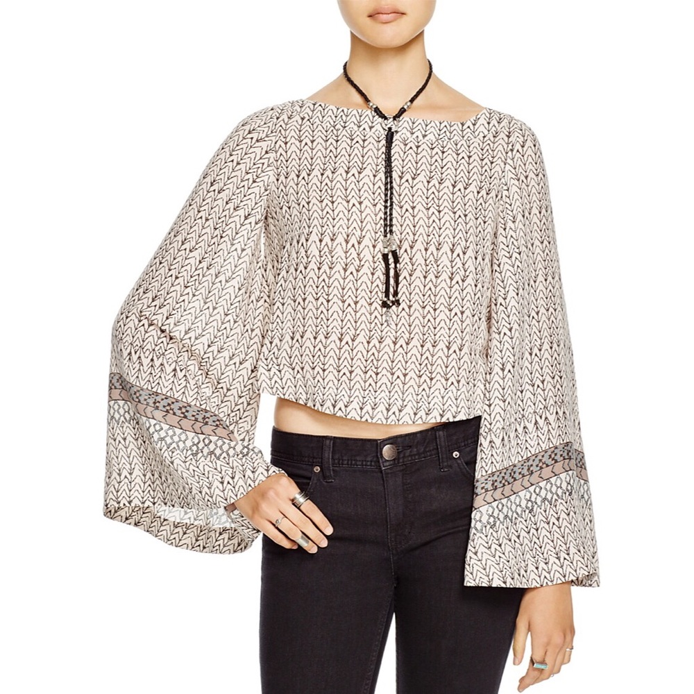 Free People Stars Aligned Bell Sleeve Crop Top